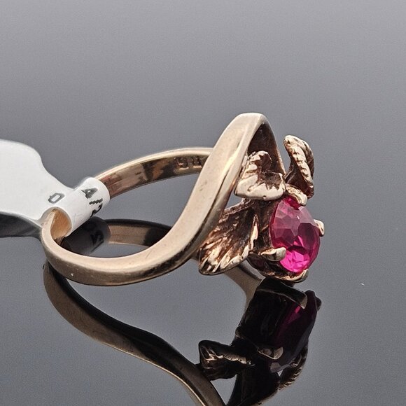 10K Yellow Gold Nested Oval Ruby Leaf Nest Cocktail Ring 3.2 Grams Size 5.25 - Picture 14 of 15